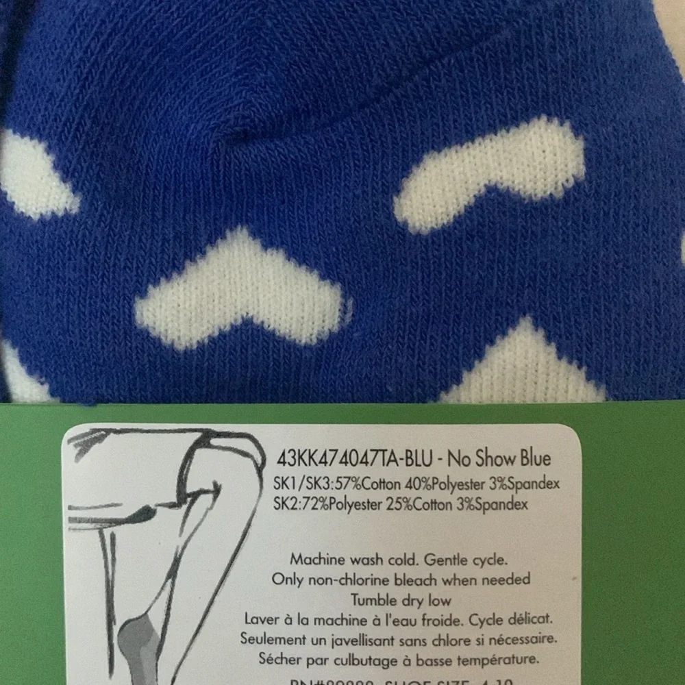 Kate Spade NY No Show Socks Blue Prints 3 Pairs One Size